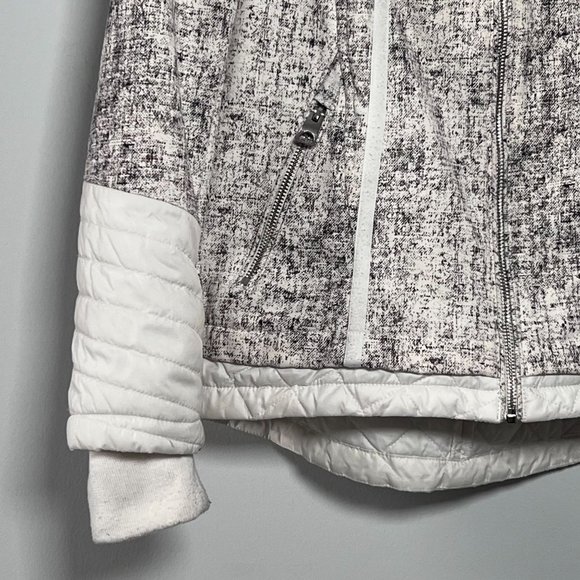Guess Coat Womens Med White Grey Speckled Hooded Jacket Warm Full Zip Moto - Picture 5 of 16